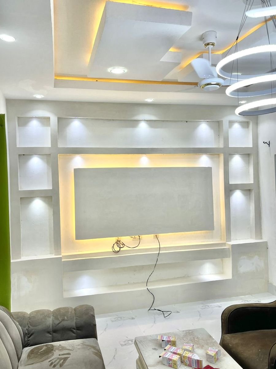 Luxury Marble-Accented Gypsum TV Panel Installation